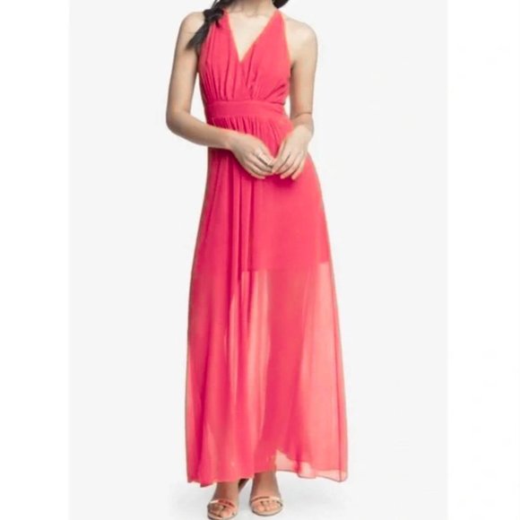 Express Dresses Express Pink Halter Sheer Chiffon Maxi Dress Poshmark